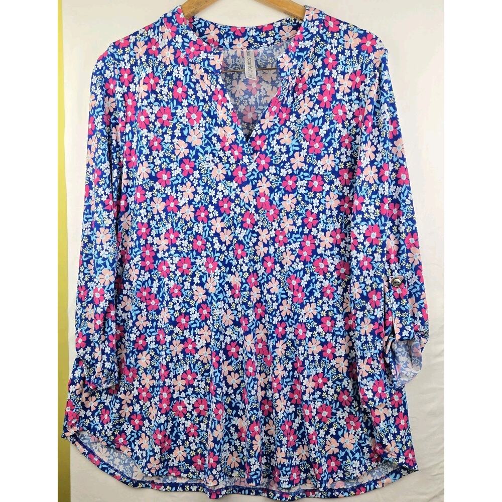 Dear Scarlett Blouse Womens Medium Long Sleeve Floral Blue